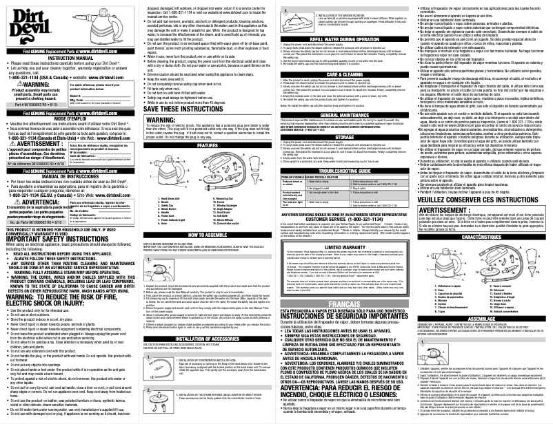 Page n°1 - Manuel utilisateur Dirt Devil Easy Steam