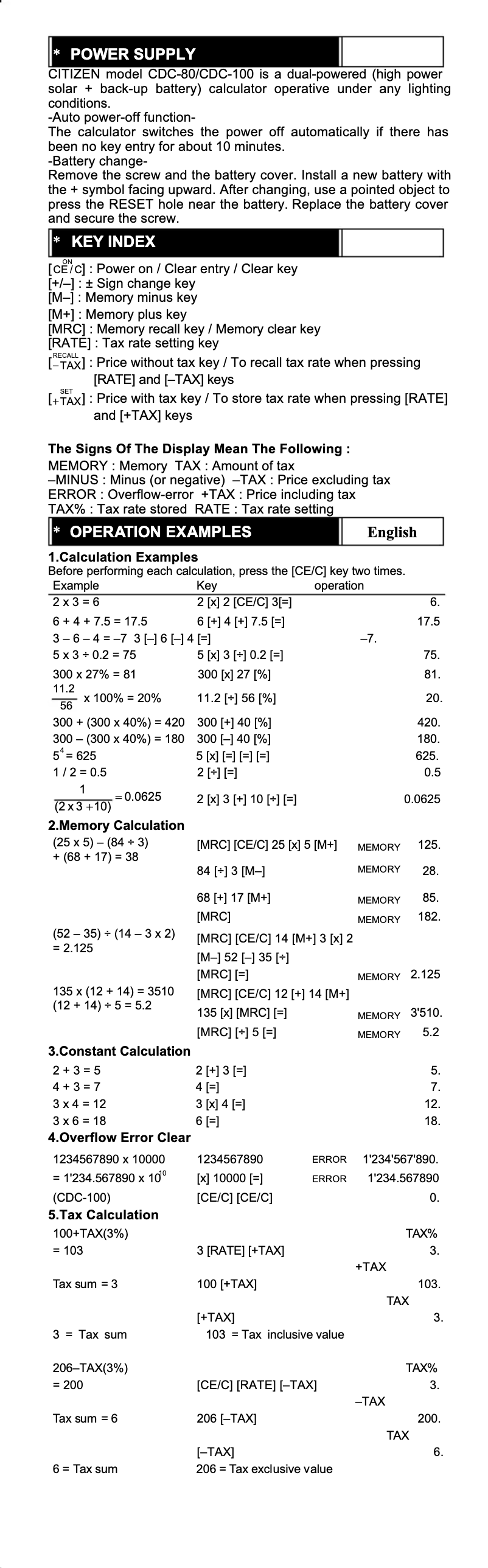Page 1 de la notice Manuel utilisateur Citizen CDC-100