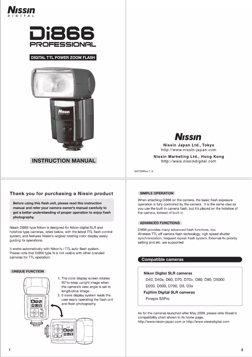 Page n°1 - Manuel utilisateur Nissin DI 866