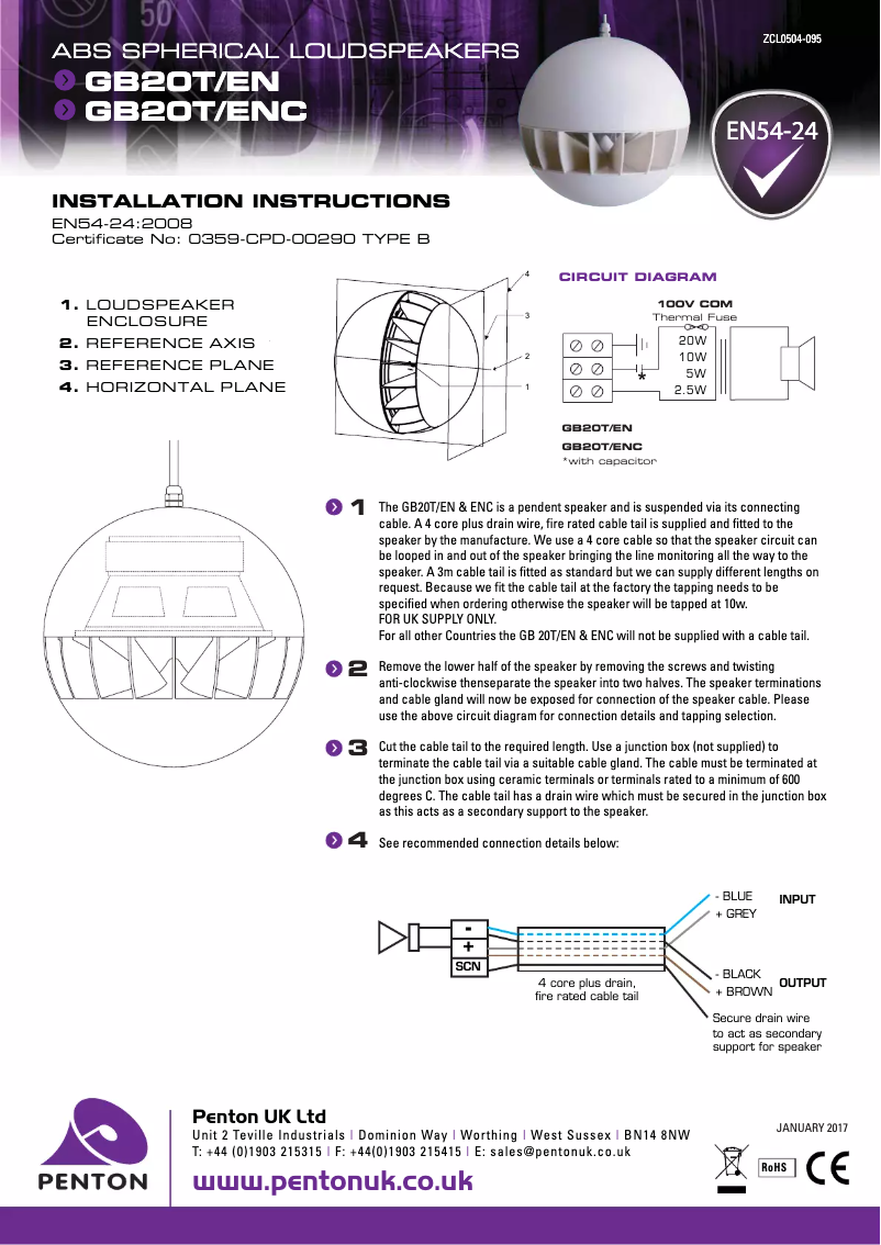 Page n°1 - Manuel utilisateur Penton GB20T/EN