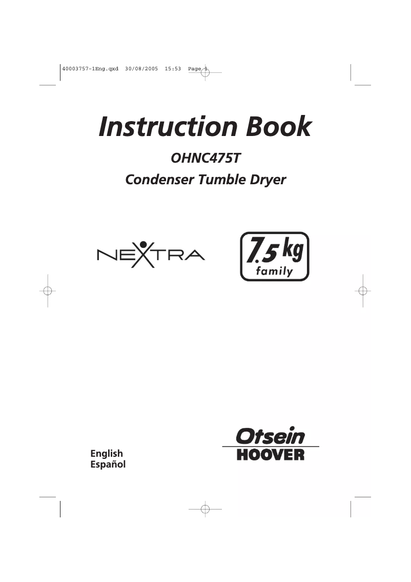 Page 1 de la notice Manuel utilisateur Otsein-Hoover OHNC 475 S