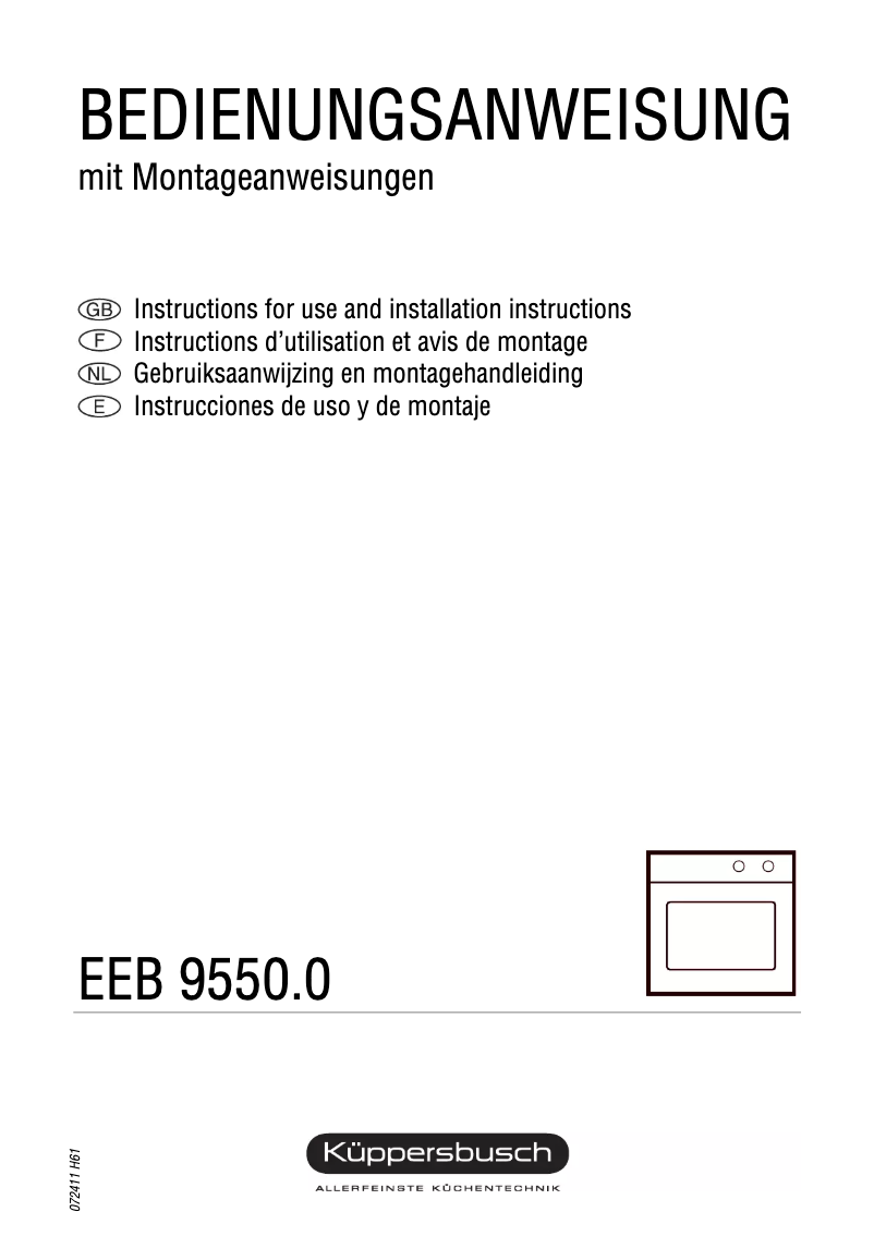 Page n°1 - Manuel utilisateur Küppersbusch EEB 9550.0