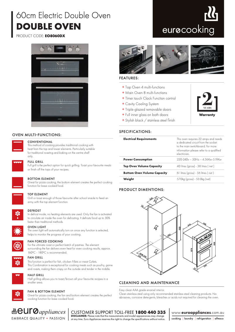 Page n°1 - Fiche technique Euro Appliances EO8060DX
