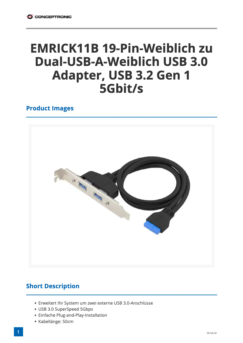 Page 1 de la notice Fiche technique Conceptronic EMRICK11B