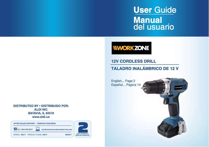 Page 1 de la notice Manuel utilisateur Workzone 12 V Lithium Ion Cordless Drill 44217