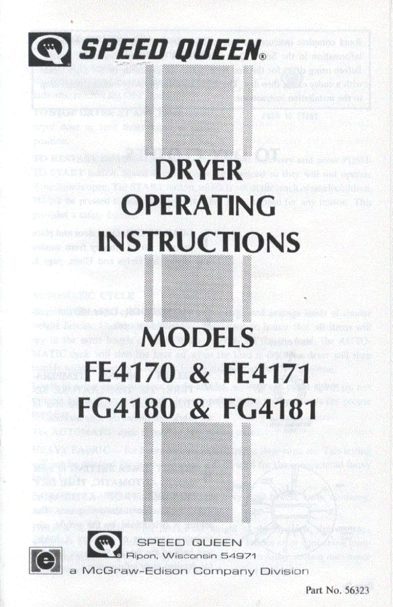 Page n°1 - Manuel utilisateur Speed Queen FG4180