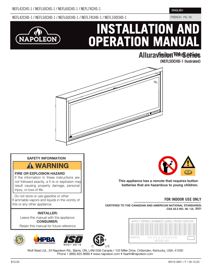 Page n°1 - Manuel utilisateur Napoleon Alluravision NEFL42CHS-1