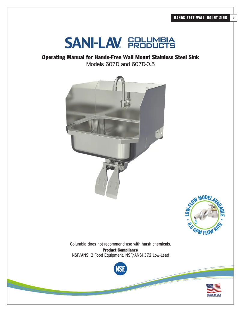 Page 1 de la notice Manuel utilisateur Sani-Lav 607D