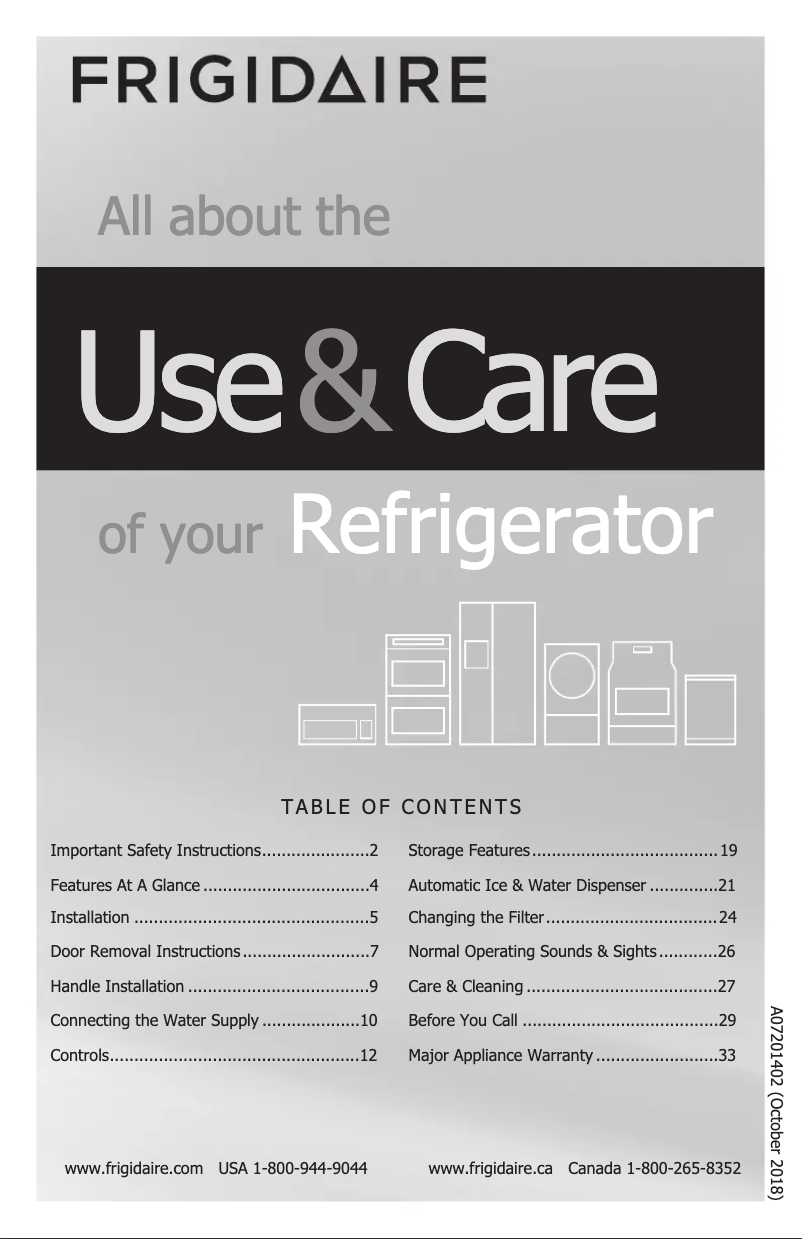 Page n°1 - Manuel d'utilisation et d'entretien Frigidaire FGSC2335TD