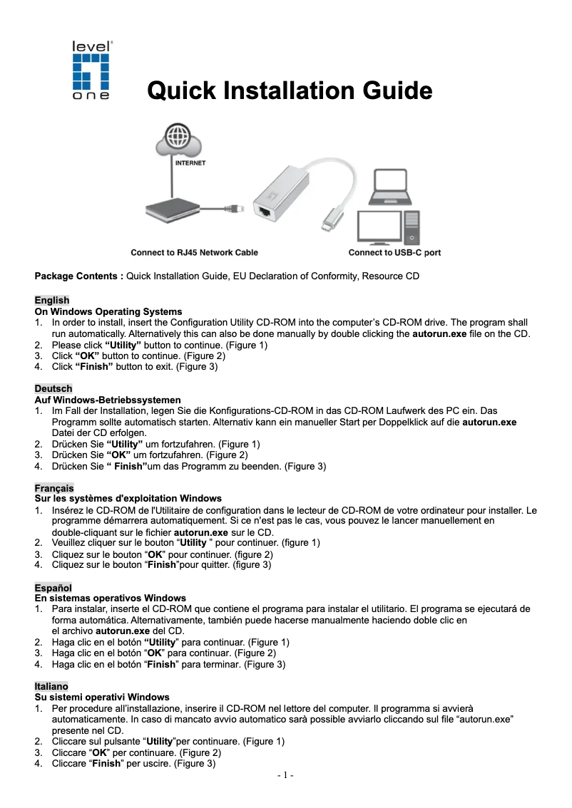 Page 1 de la notice Manuel utilisateur LevelOne USB-0402