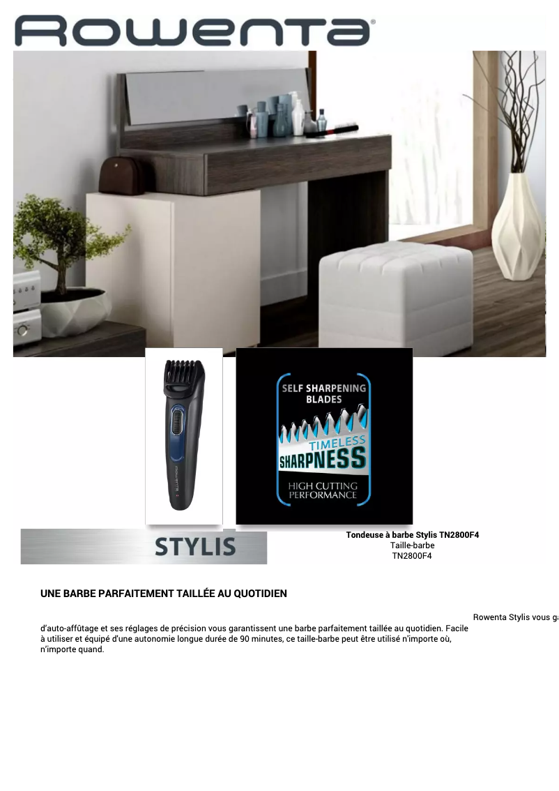Page n°1 - Fiche technique Rowenta Stylis TN2800