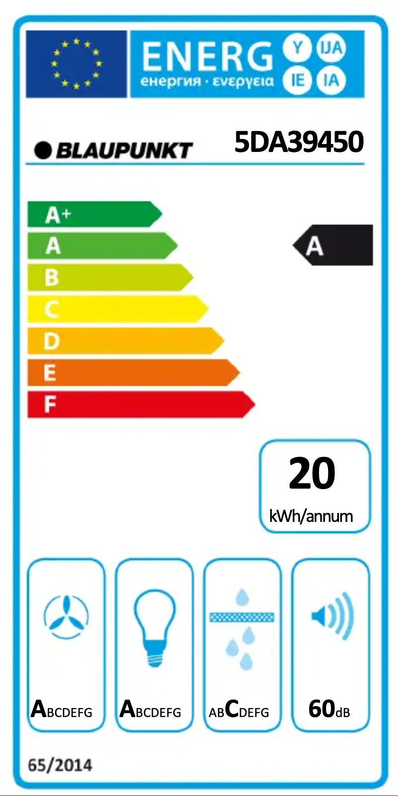 Page 1 de la notice Label énergétique Blaupunkt 5DA39450