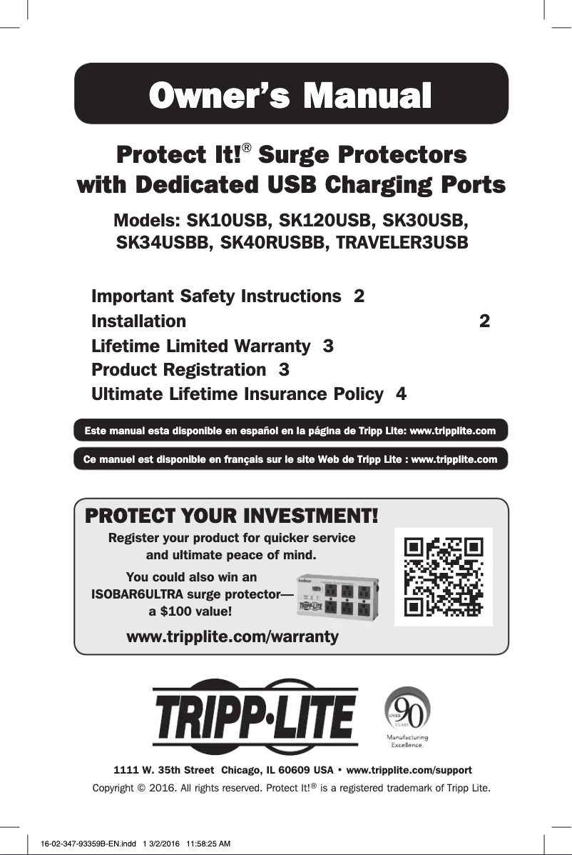Page n°1 - Manuel utilisateur Tripp Lite Protect It! SK34USBB