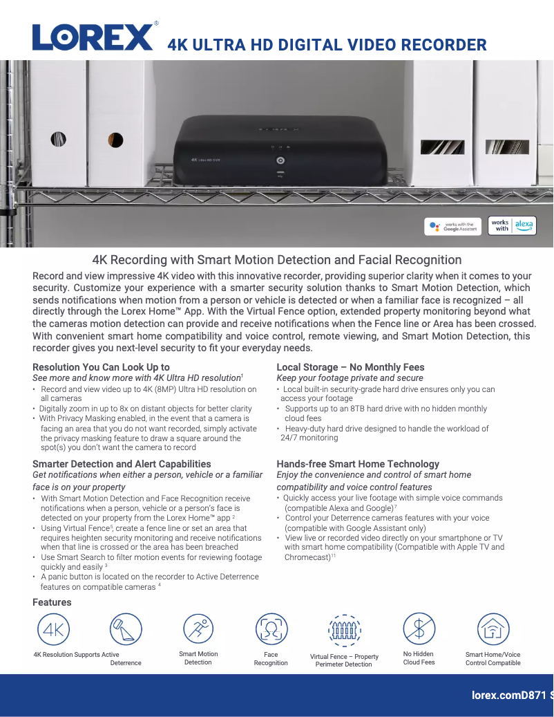 Page 1 de la notice Fiche technique Lorex D871B