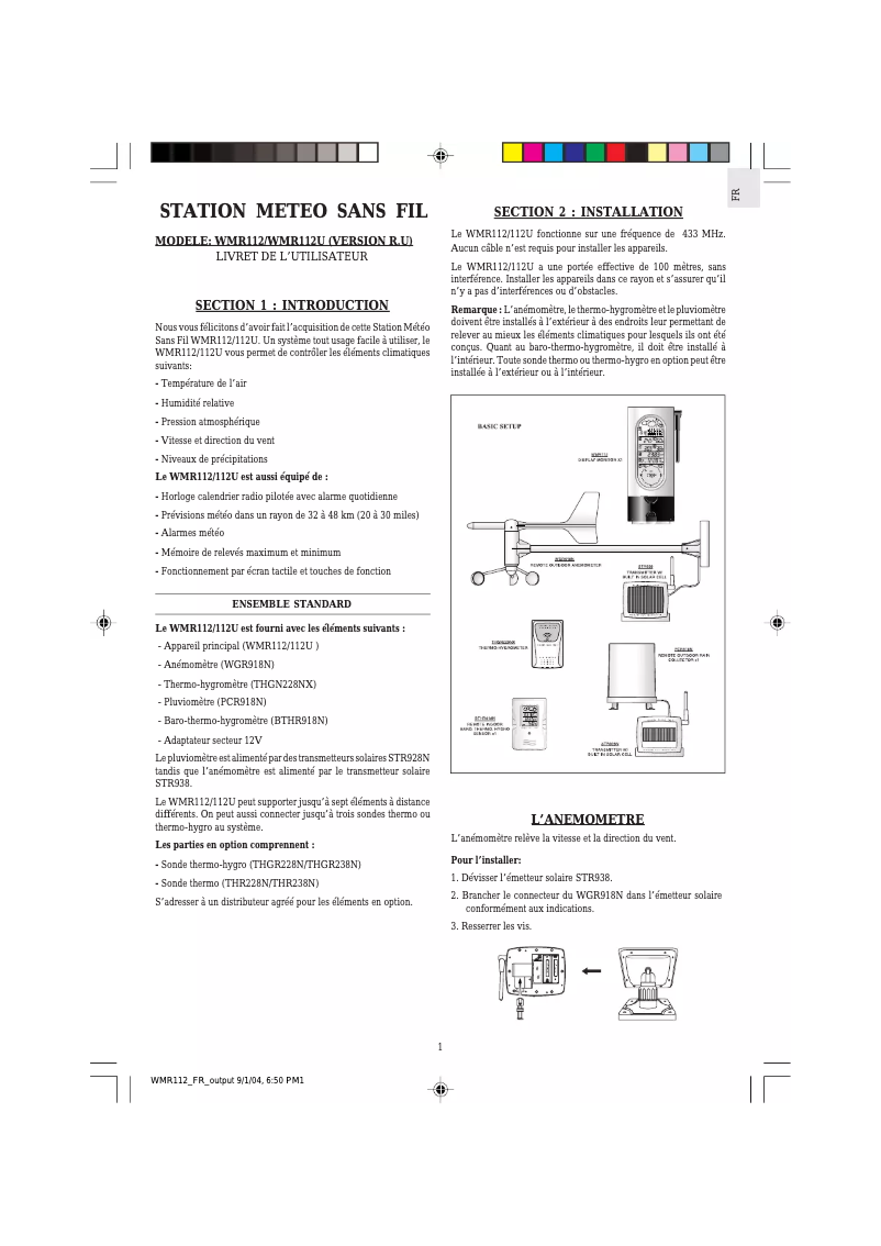 Page n°1 - Manuel utilisateur Oregon Scientific WMR112