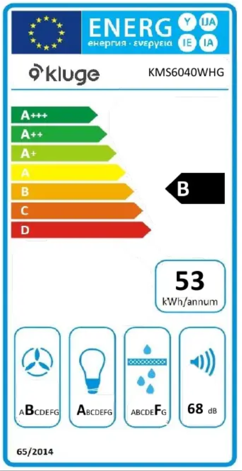 Page 1 de la notice Label énergétique Kluge KMS6040WHG