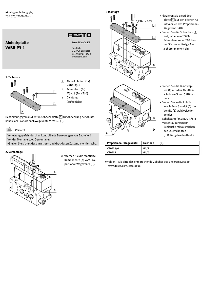 Image de la première page du manuel de l'appareil VABB-P3-1