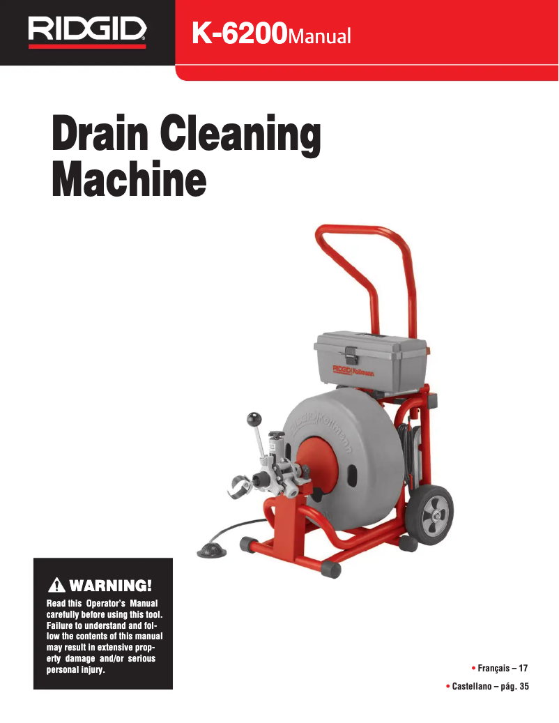 Page 1 de la notice Manuel utilisateur Ridgid K-6200