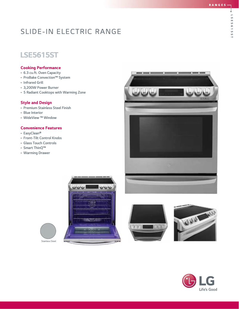 Page 1 de la notice Fiche technique LG LSE5615ST
