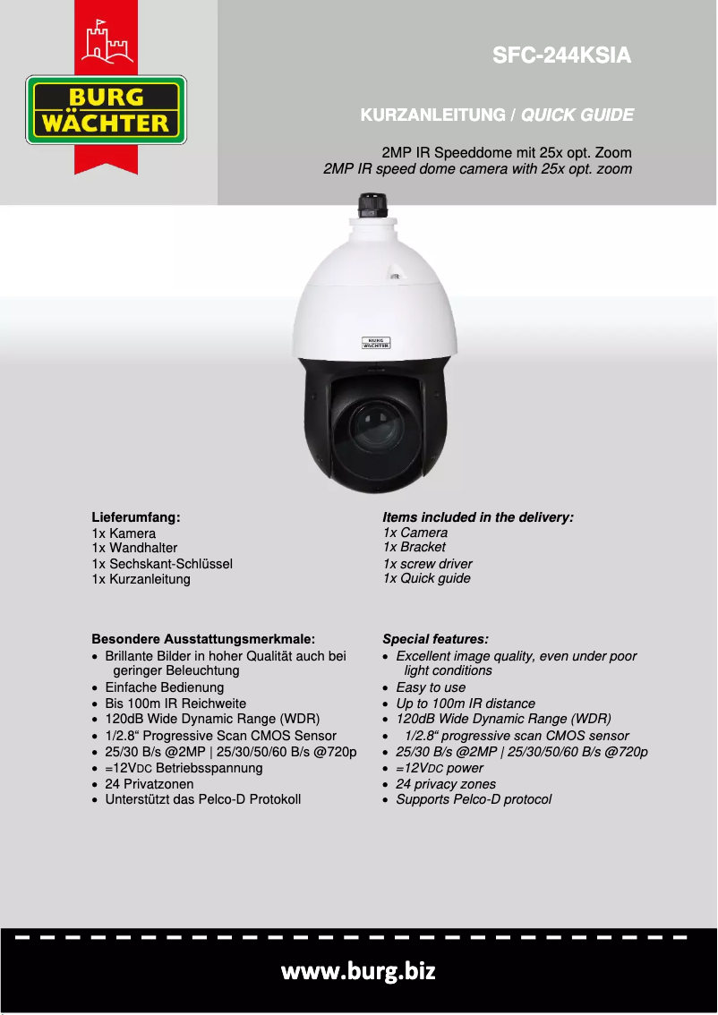 Page 1 de la notice Manuel utilisateur Burg Wächter SFC-244KSIA