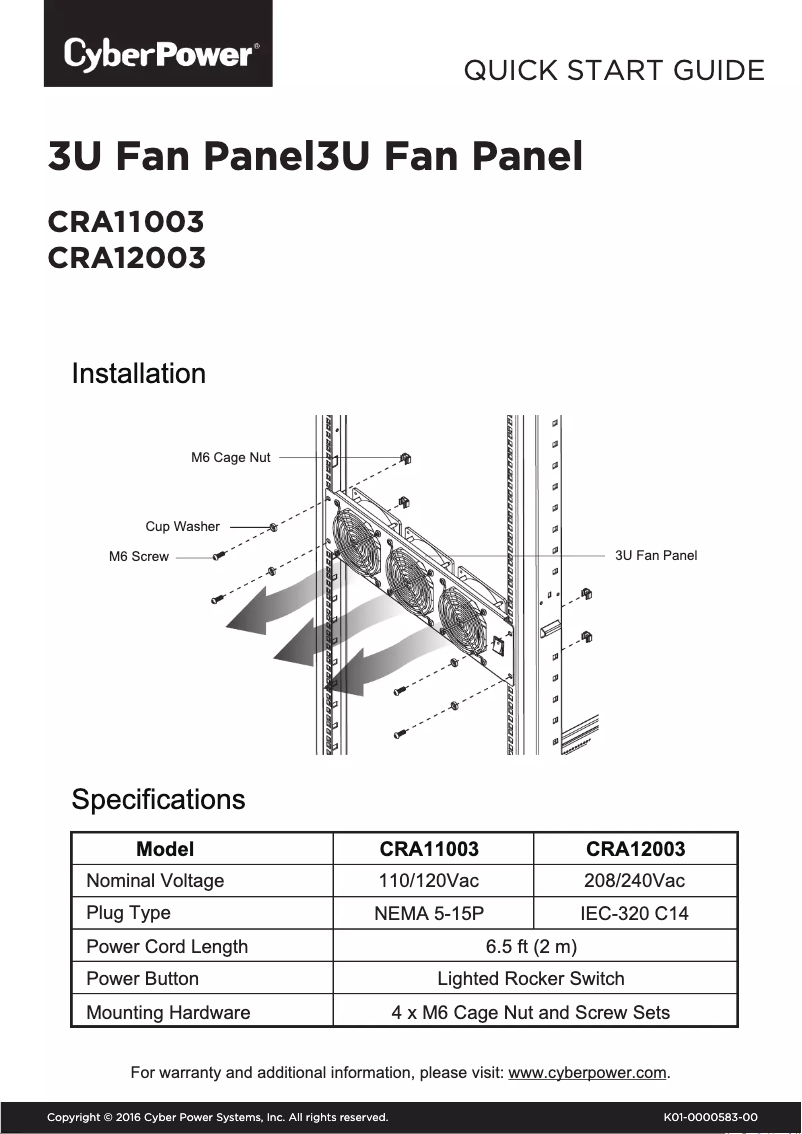 Page 1 de la notice Guide de démarrage rapide CyberPower CRA11003