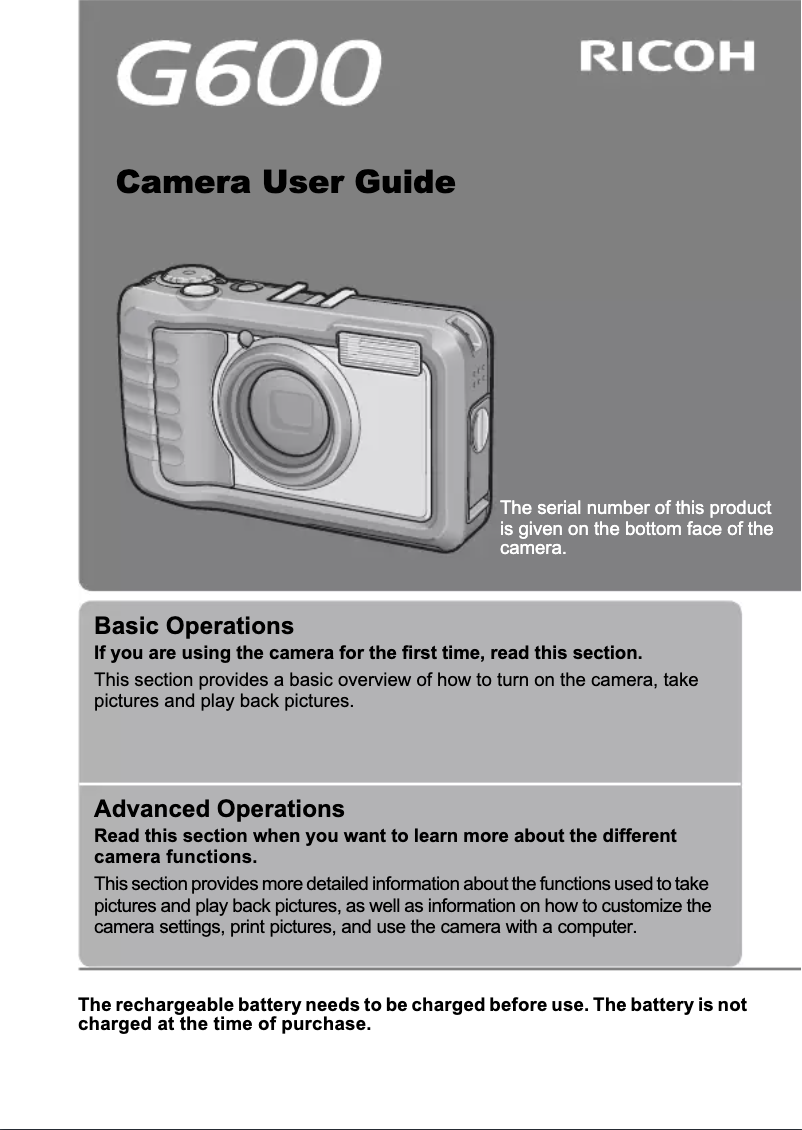 Page 1 de la notice Manuel utilisateur Ricoh Caplio G600