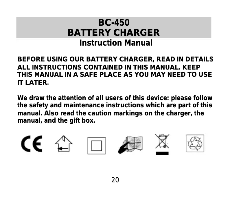 Image de la première page du manuel de l'appareil BC 450
