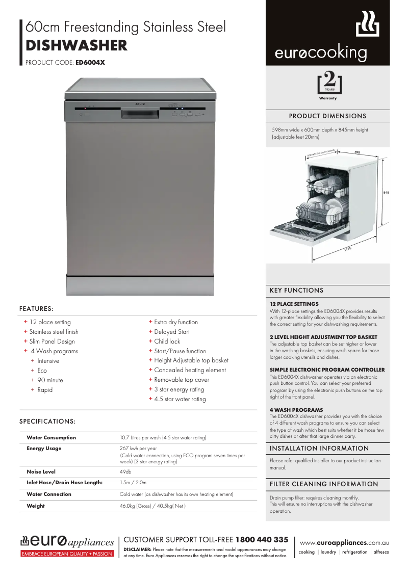 Página 1 del manual Ficha técnica Euro Appliances ED6004X
