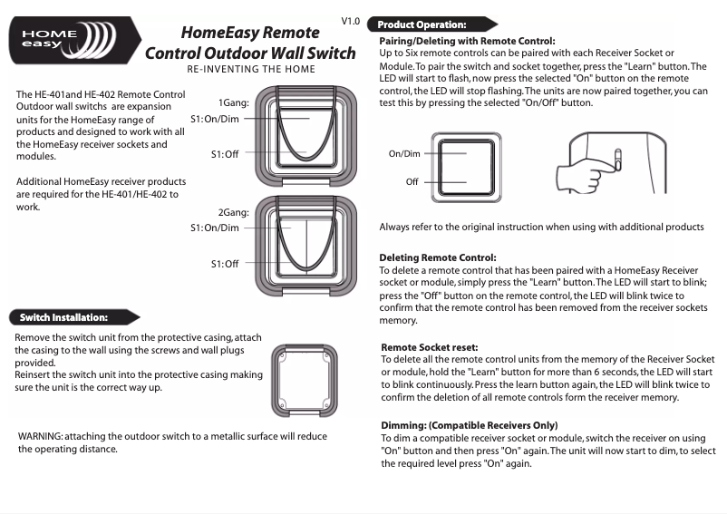 Page n°1 - Manuel utilisateur Home Easy HE-401