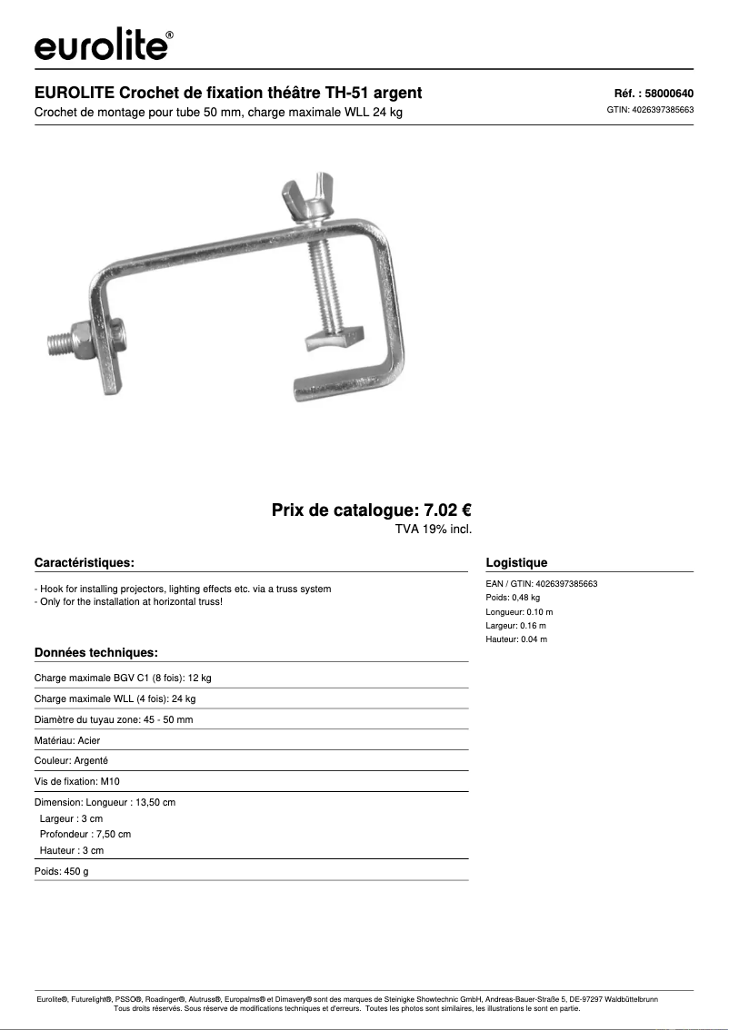 Page n°1 - Fiche technique Eurolite TH-51