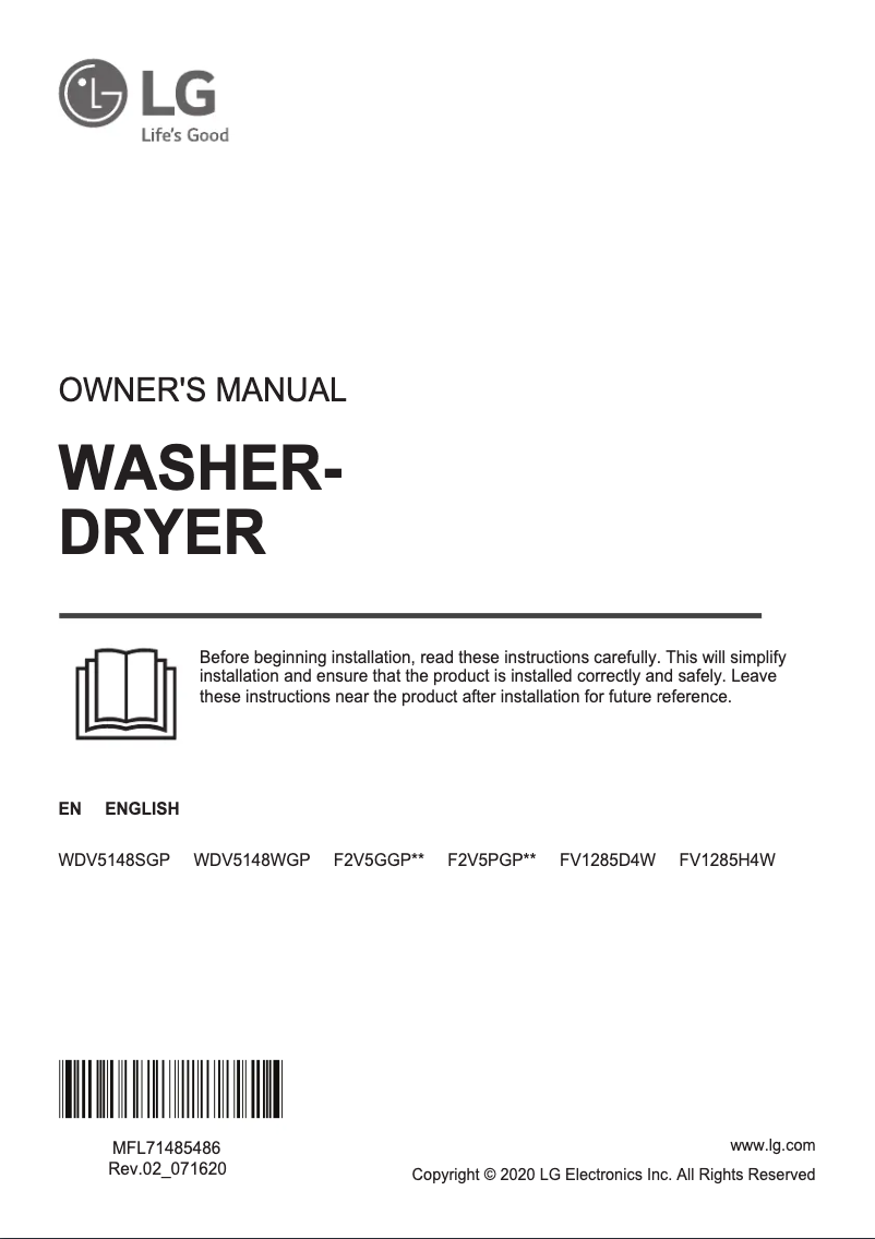 Page 1 de la notice Manuel utilisateur LG F2V5GGP2T