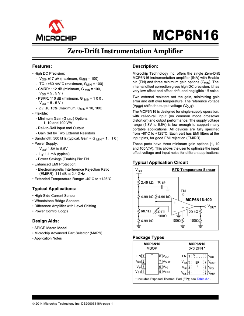 Page 1 de la notice Manuel utilisateur Microchip MCP6N16