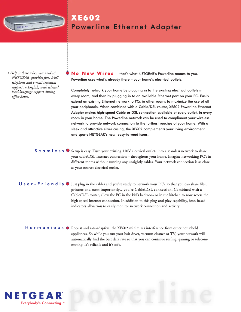 Page 1 de la notice Fiche technique Netgear XE602