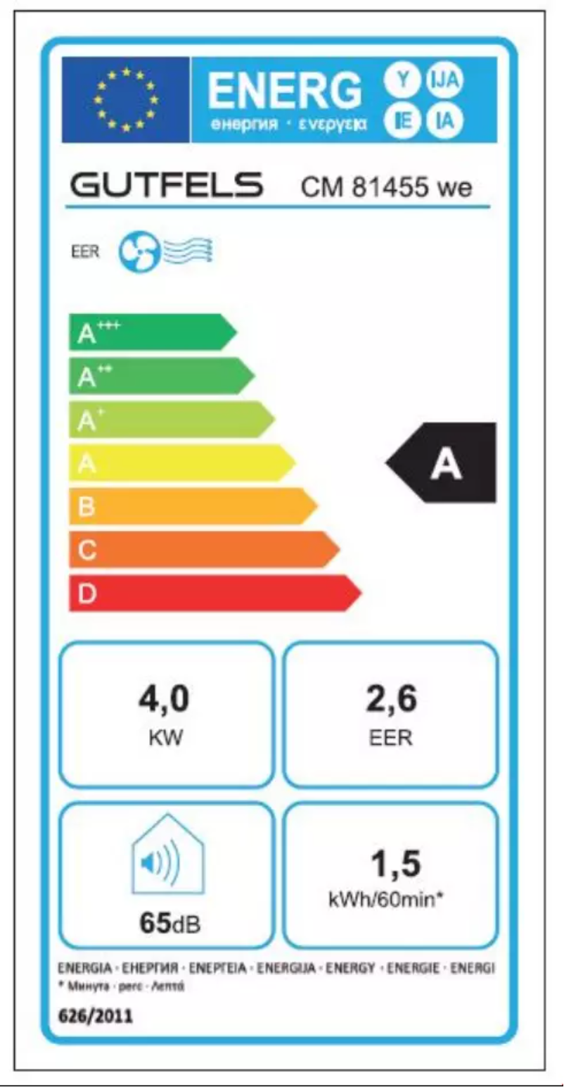 Page 1 de la notice Label énergétique GUTFELS CM 81455 we