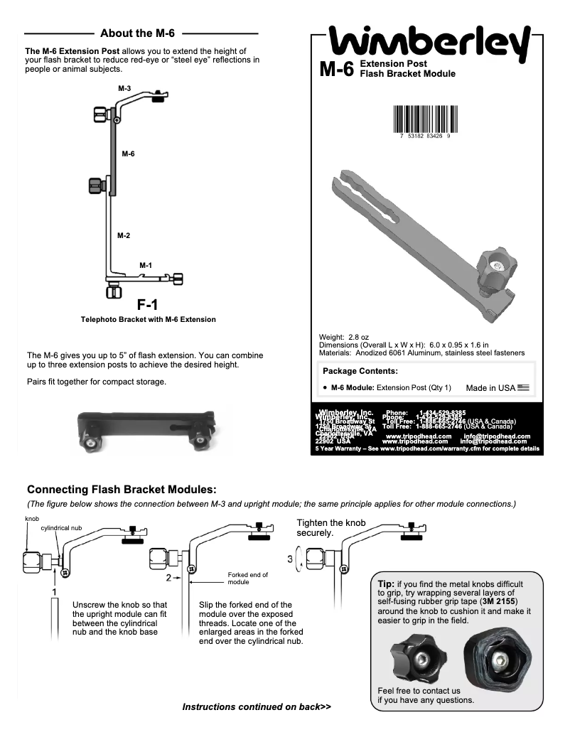 Page 1 de la notice Manuel utilisateur Wimberley M-6
