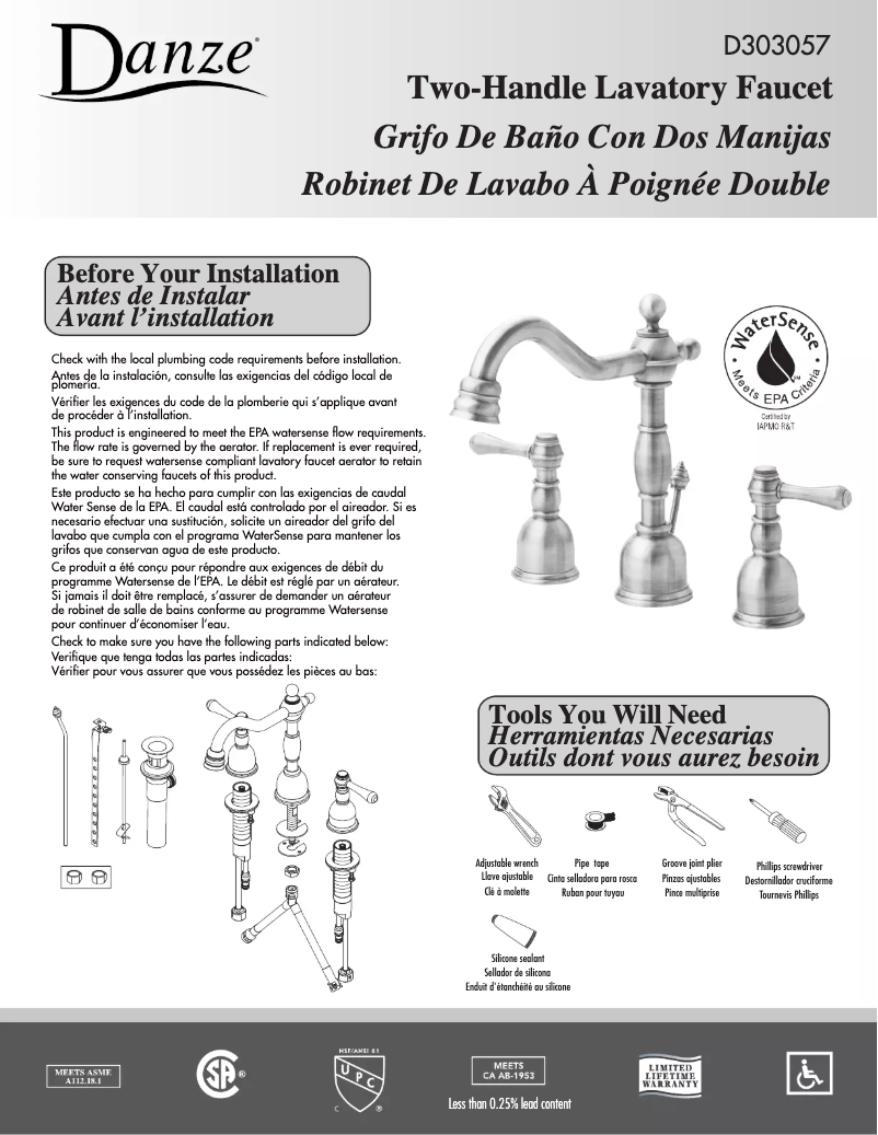 Page 1 de la notice Manuel utilisateur Danze D303057