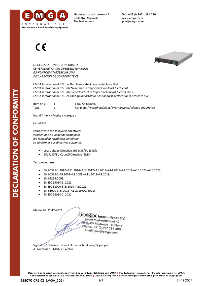 Page 1 de la notice Manuel utilisateur CaterChef 688070
