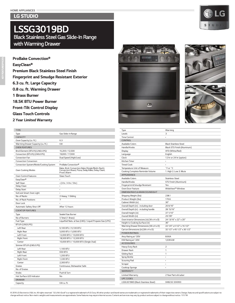 Página 1 del manual Ficha técnica LG LSSG3019BD