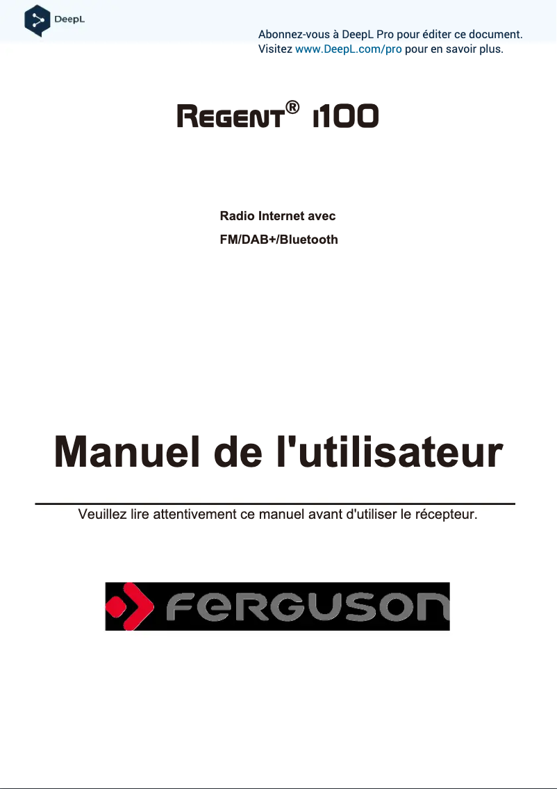 Page n°1 - Mode d'emploi Ferguson Regent i100