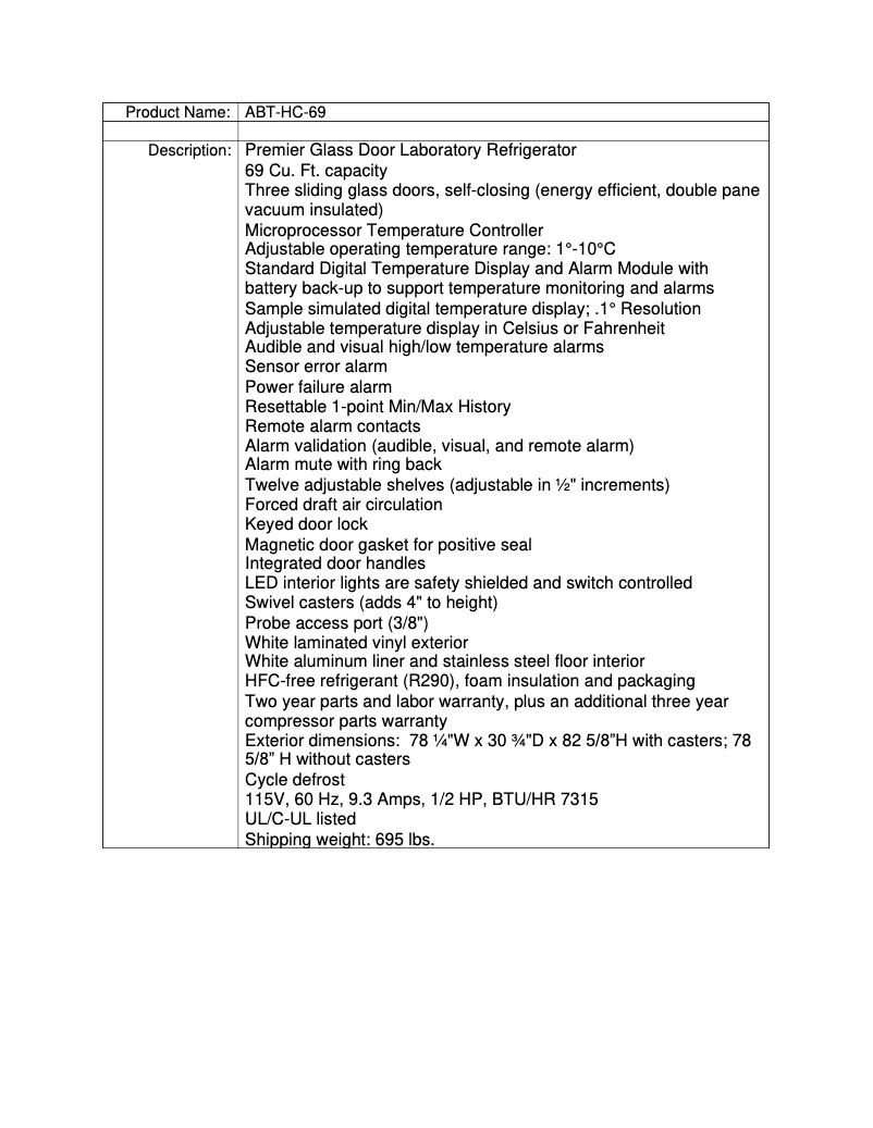 Page 1 de la notice Manuel utilisateur American BioTech Supply ABT-HC-69