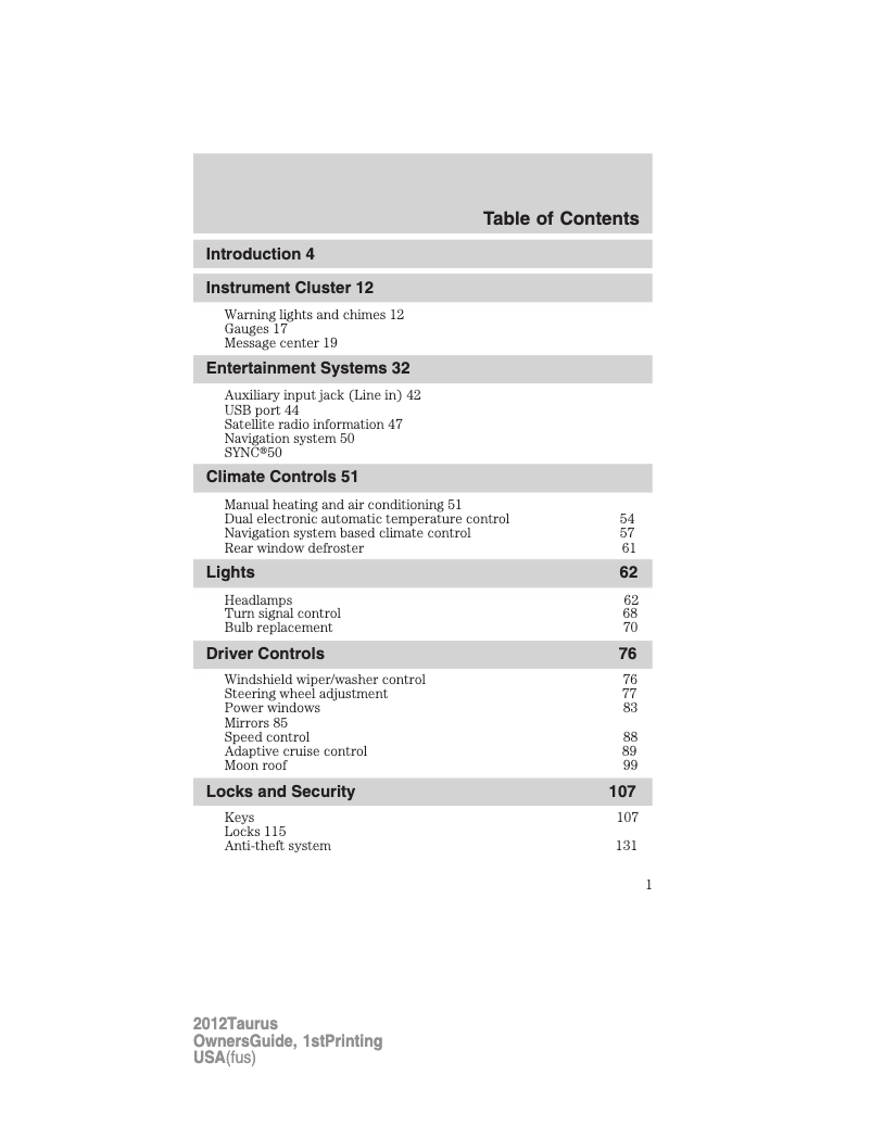 Image de la première page du manuel de l'appareil Taurus (2012)