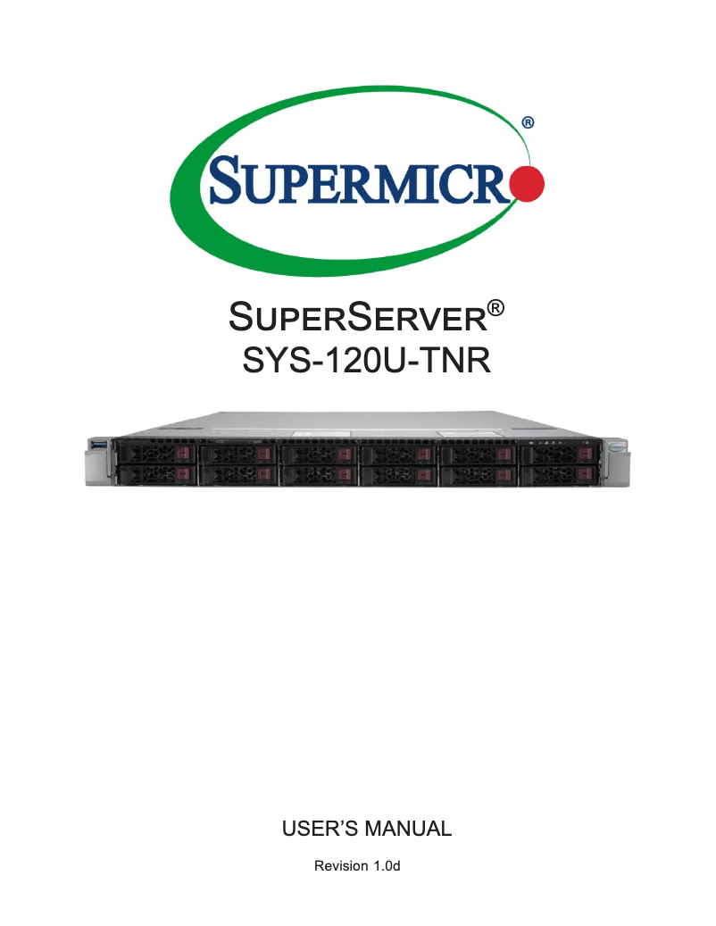 Page 1 de la notice Manuel utilisateur Supermicro SuperServer SYS-120U-TNR