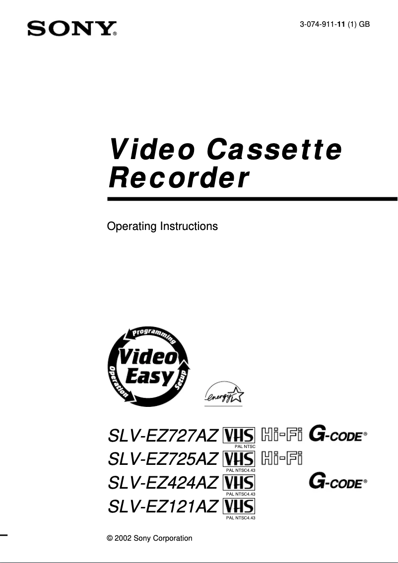 Page 1 de la notice Manuel utilisateur Sony SLV-EZ121AZ
