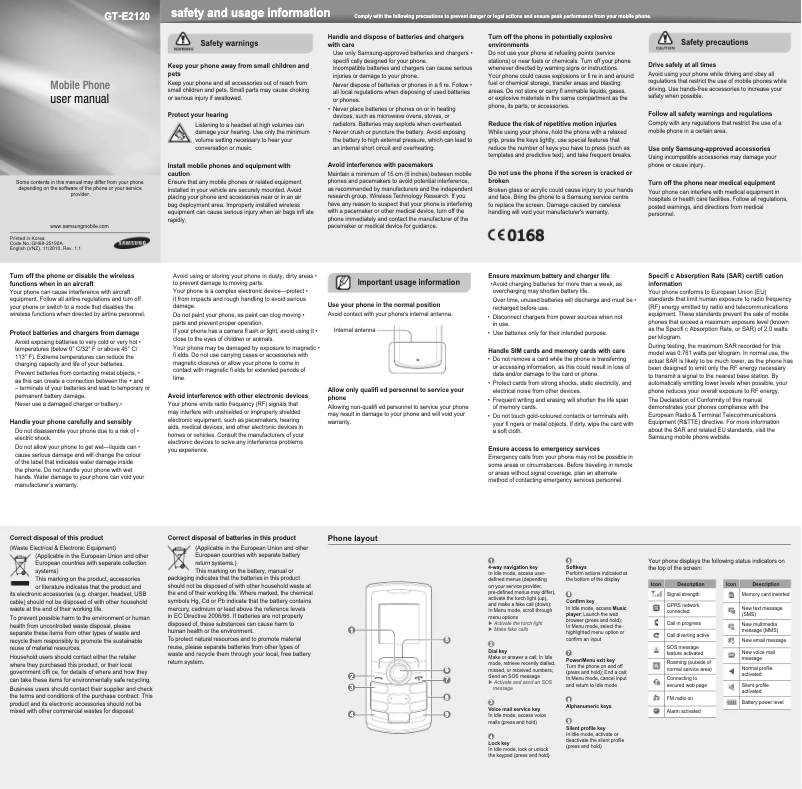 Page n°1 - Manuel utilisateur Samsung E2120