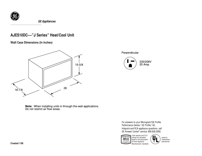 Page 1 de la notice Fiche technique GE AJES10DC
