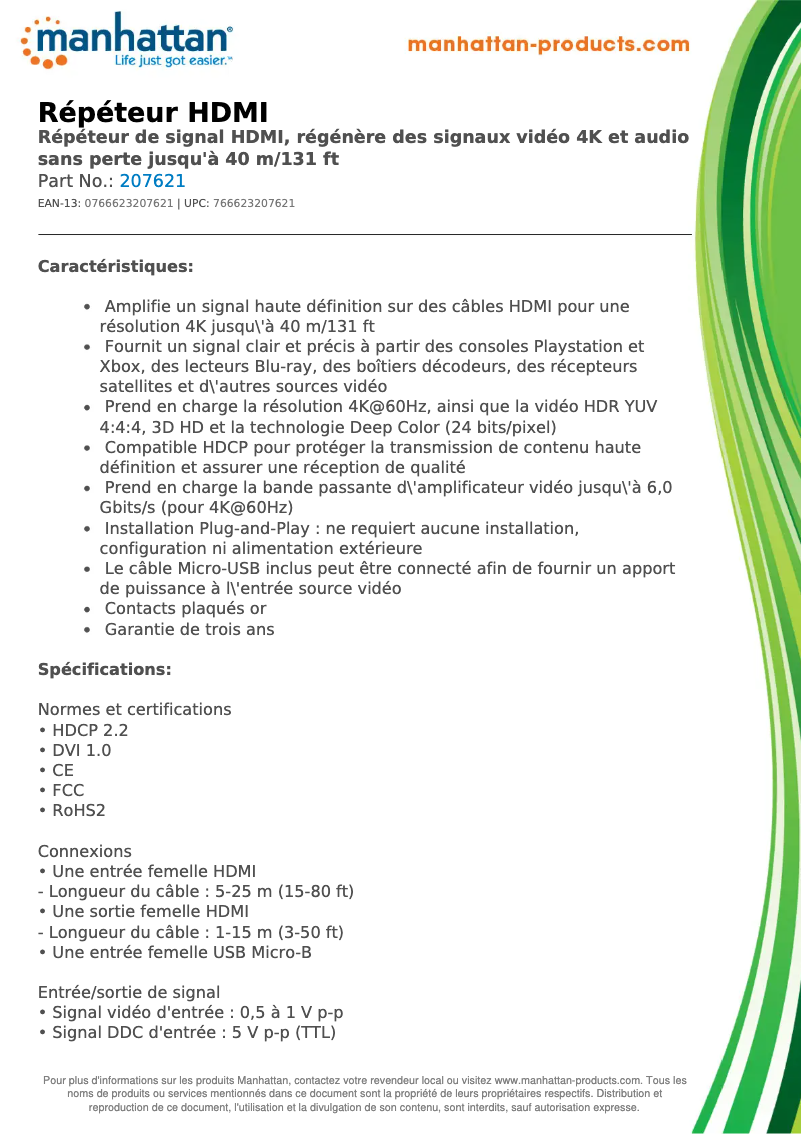 Page 1 de la notice Fiche technique Manhattan 207621