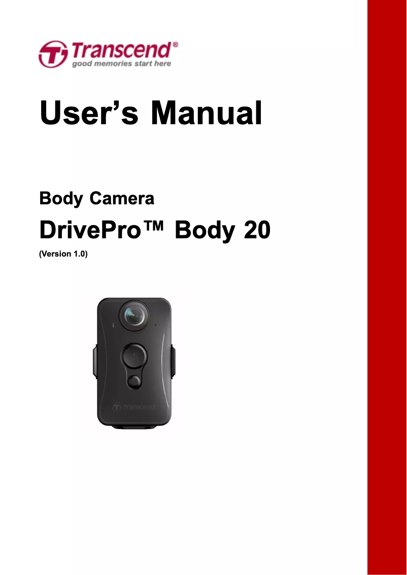 Page n°1 - Manuel utilisateur Transcend DrivePro Body 20P