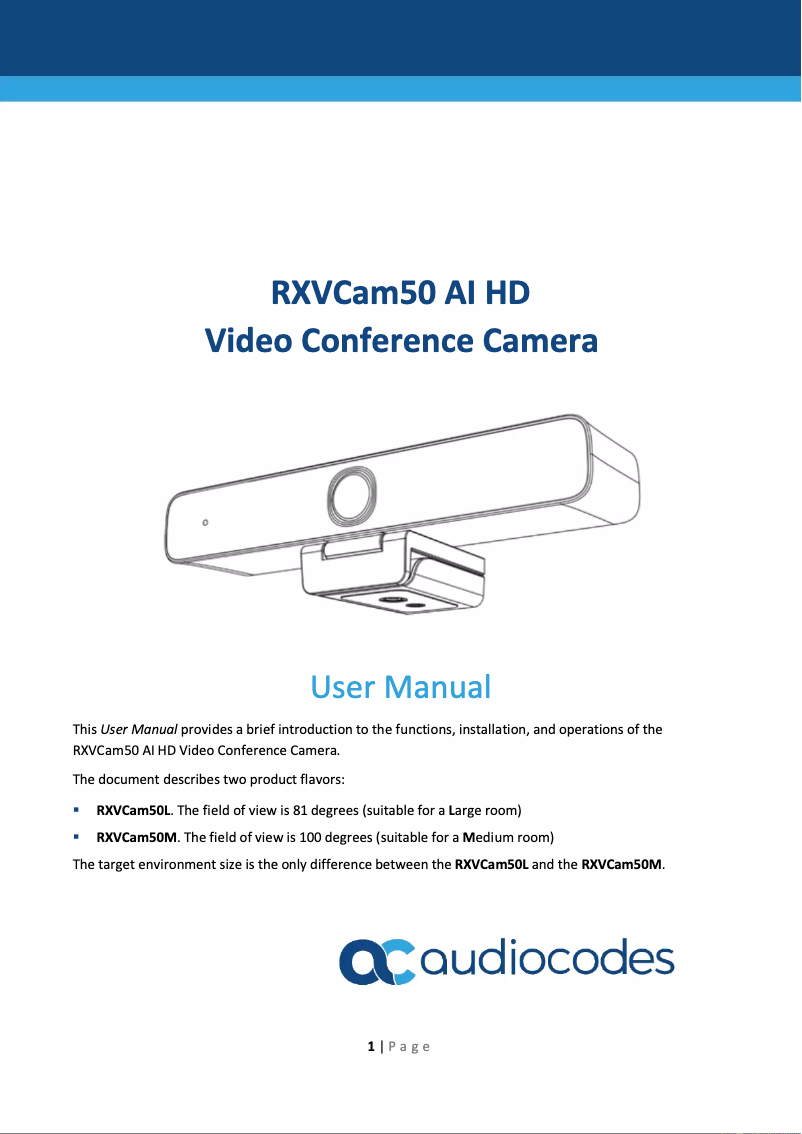 Page n°1 - Manuel utilisateur Audiocodes RXVCam50 AI HD