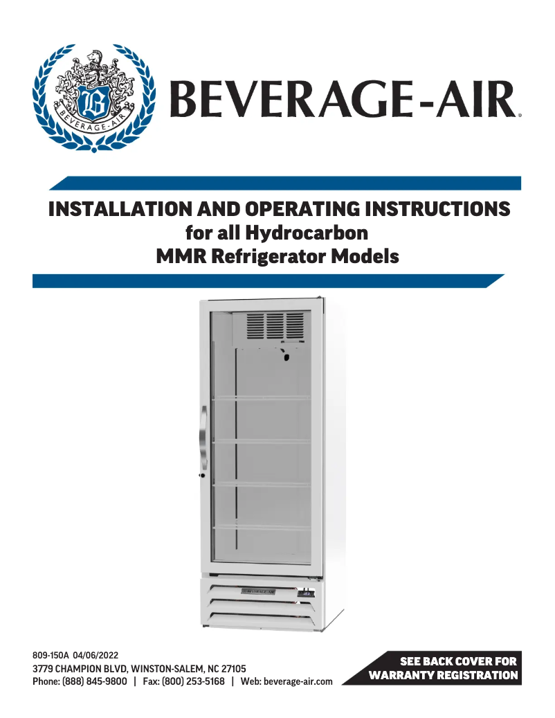 Page 1 de la notice Manuel utilisateur Beverage-Air MMR23HC-1-WS