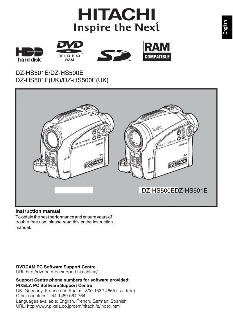Image de la première page du manuel de l'appareil DZ-HS501E